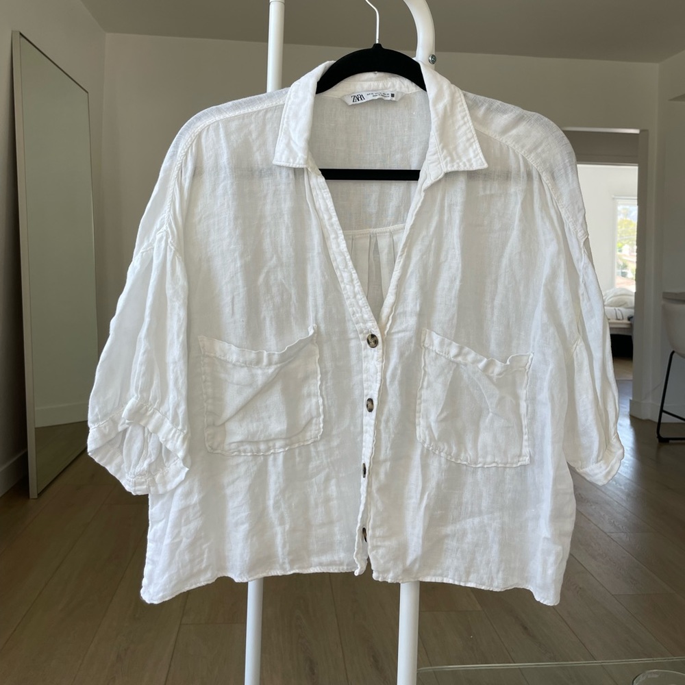 Zara Linen crop top button up
